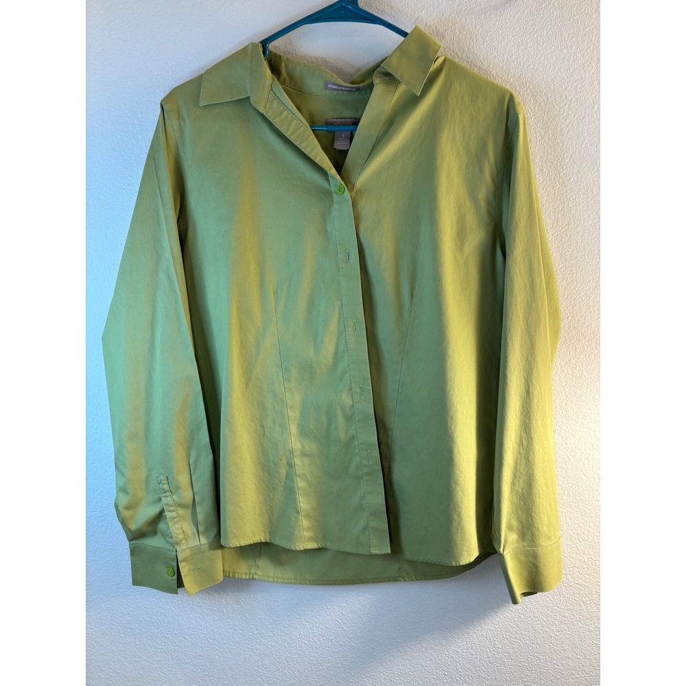 Chicos Lime Green Wrinkle Resistant 100% Cotton Button Down Shirt Size 1 M